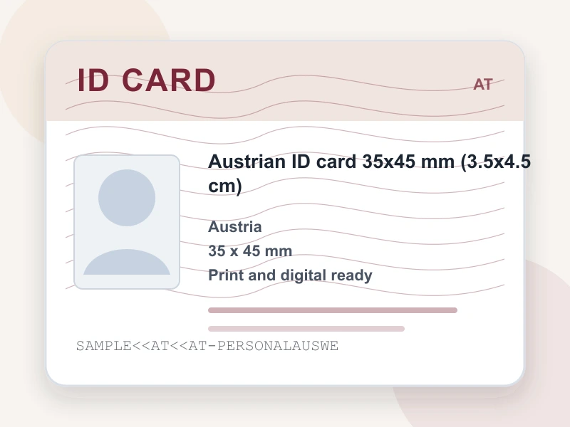 Austrian ID card 35x45 mm (3.5x4.5 cm) document illustration