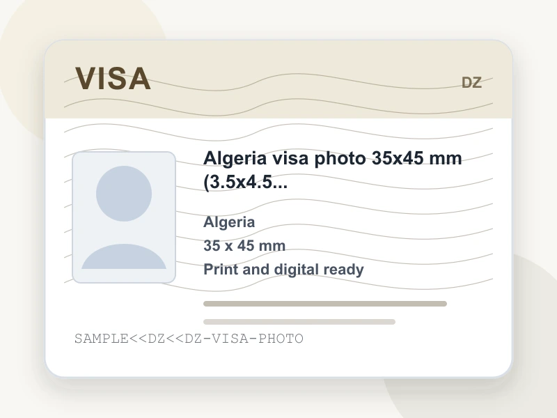 Algeria visa photo 35x45 mm (3.5x4.5 cm) document illustration