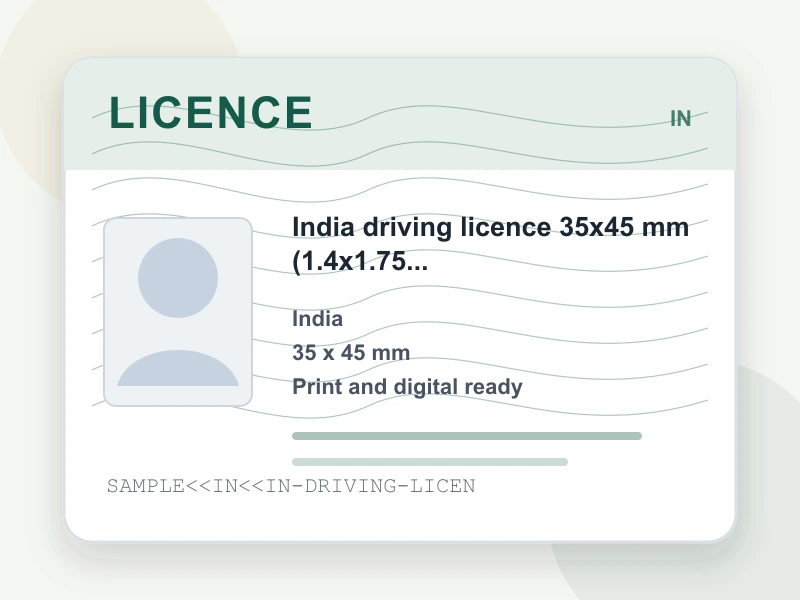 India driving licence 35x45 mm (1.4x1.75 inch) document illustration