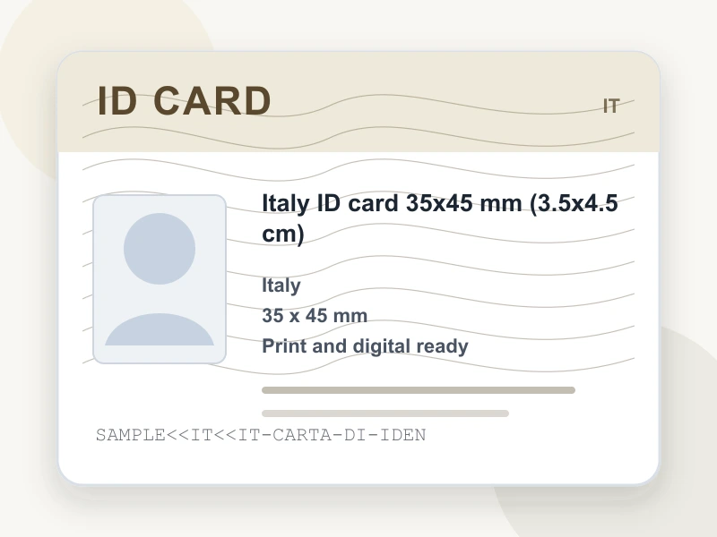 Italy ID card 35x45 mm (3.5x4.5 cm) document illustration