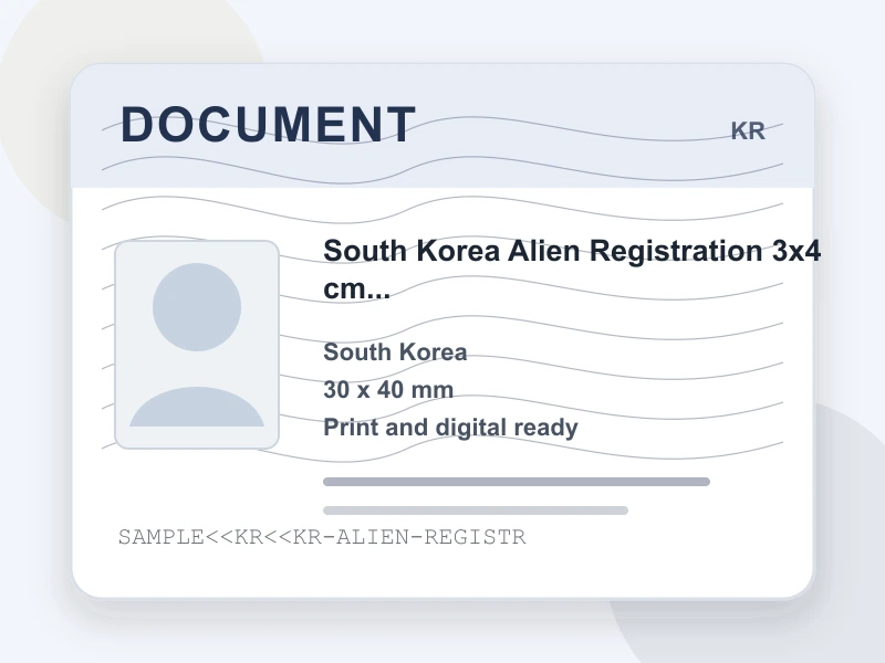 South Korea Alien Registration 35x45 mm (3.5x4.5 cm) document illustration