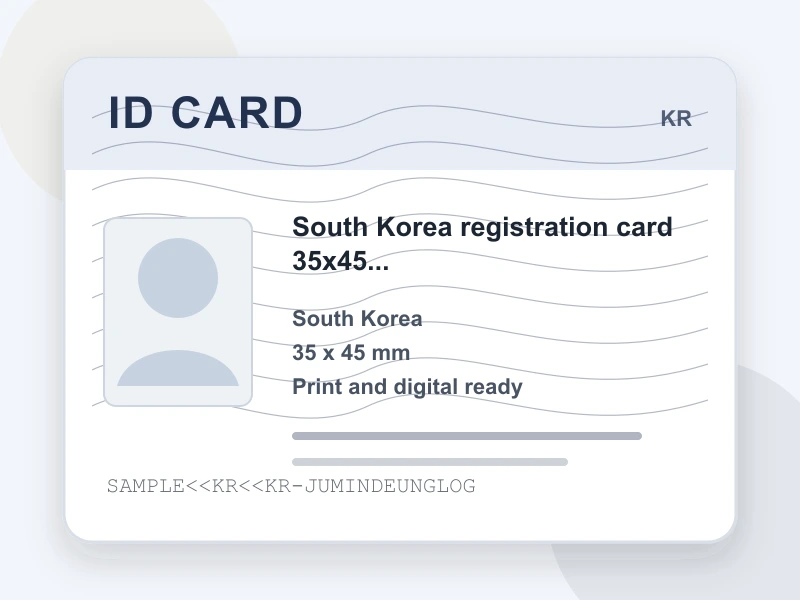 South Korea registration card 35x45 mm document illustration