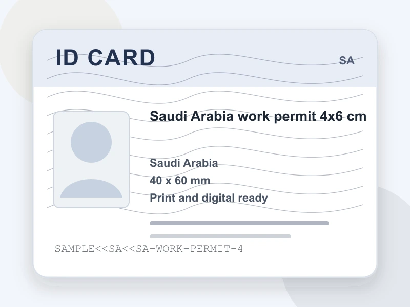 Saudi Arabia employment/work visa 2x2 inch photo document illustration