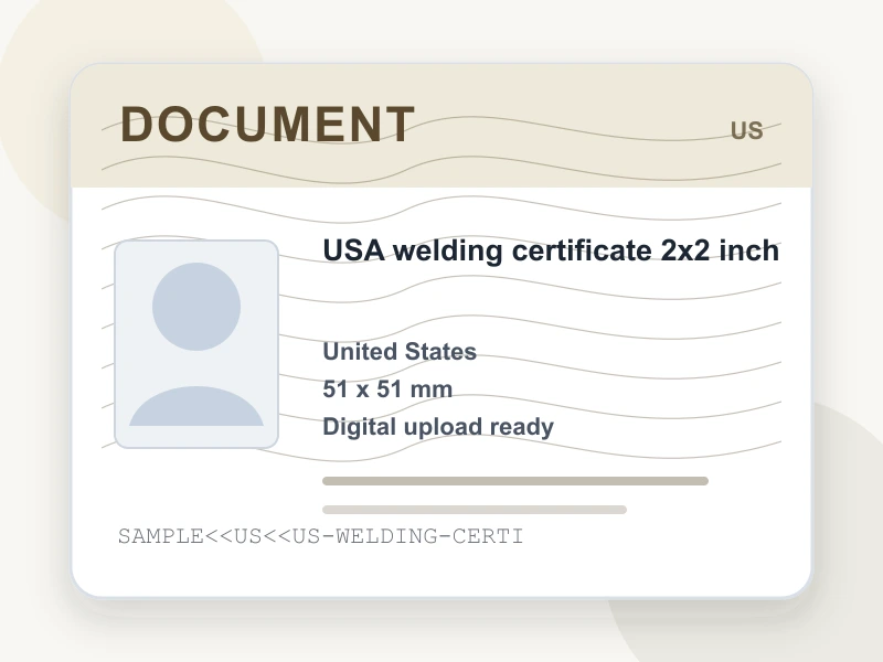 USA welding certificate 2x2 inch document illustration