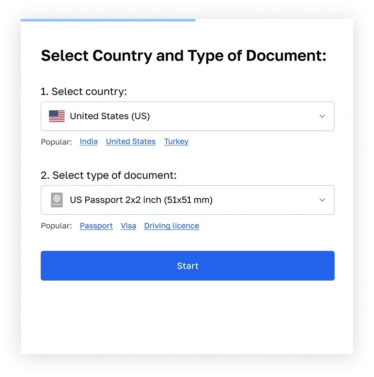 Upload selfie and match the passport photo requirements