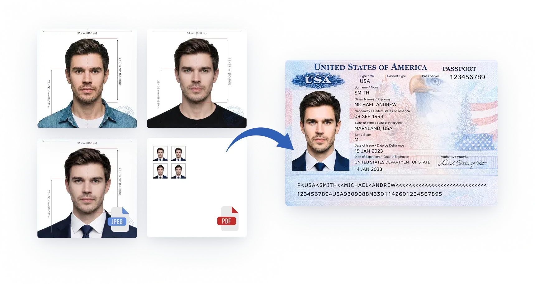 Download application-ready passport photo files